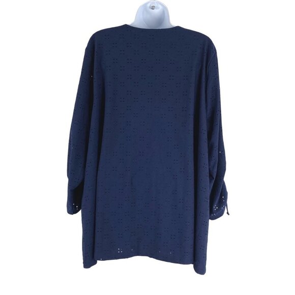 Catherines Top 2X Eyelet Blue Ruched 3/4 Sleeve Polyester Spandex CJ-1274 - Picture 6 of 9